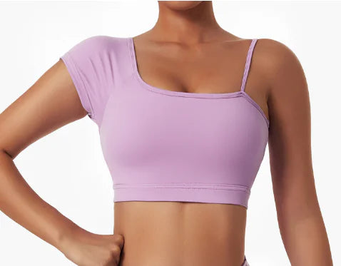 Summer Yoga Wear: Trendy Oblique Shoulder Top for Women - Athena: Buy with Wisdom