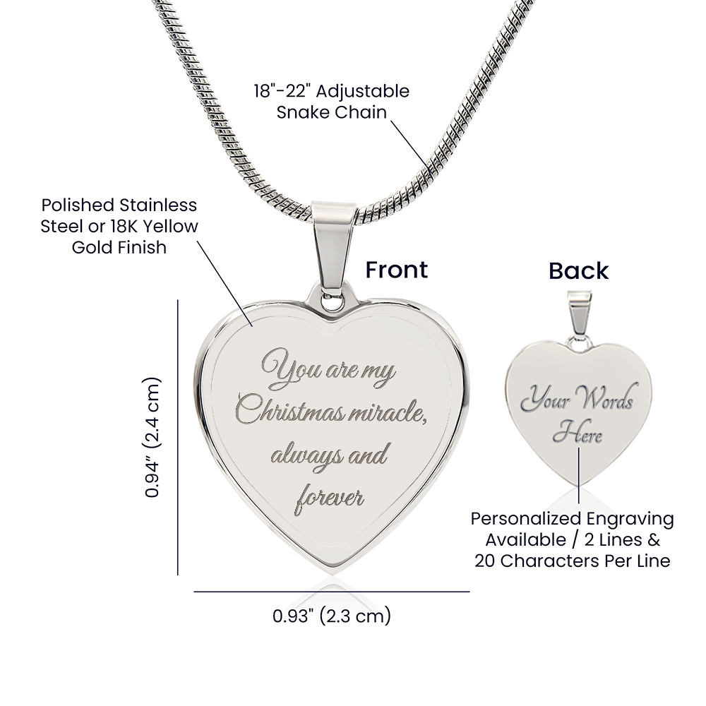 Customizable Christmas Miracle Heart Necklace - Engraved Front & Back