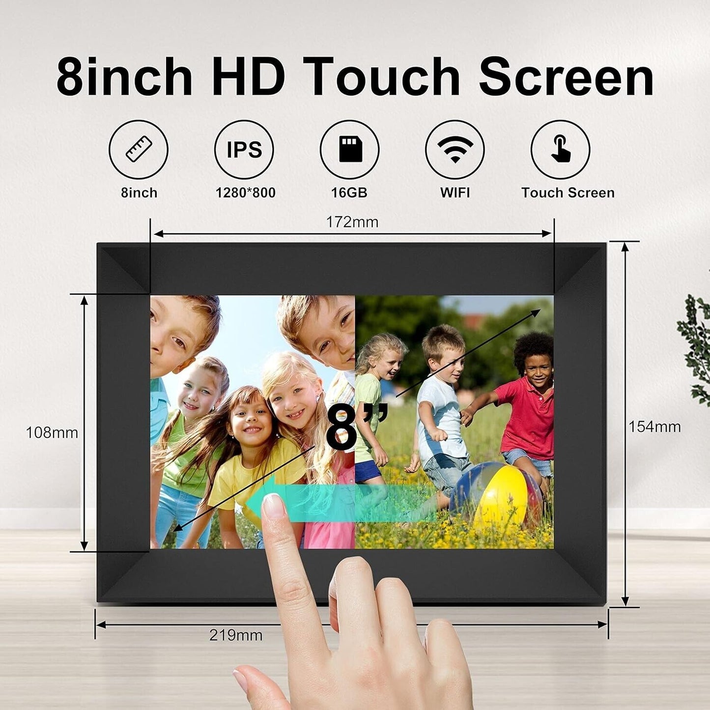 8" Inch Wifi Digital Photo Picture Frame Touch Screen Smart Auto-Rotate 16GB