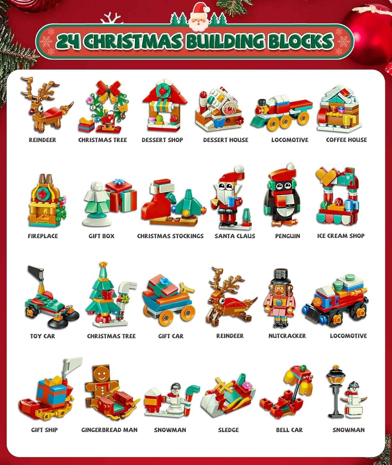 Christmas Advent Calendar 2024, Kids 24 Days Countdown Xmas Building Blocks Toys