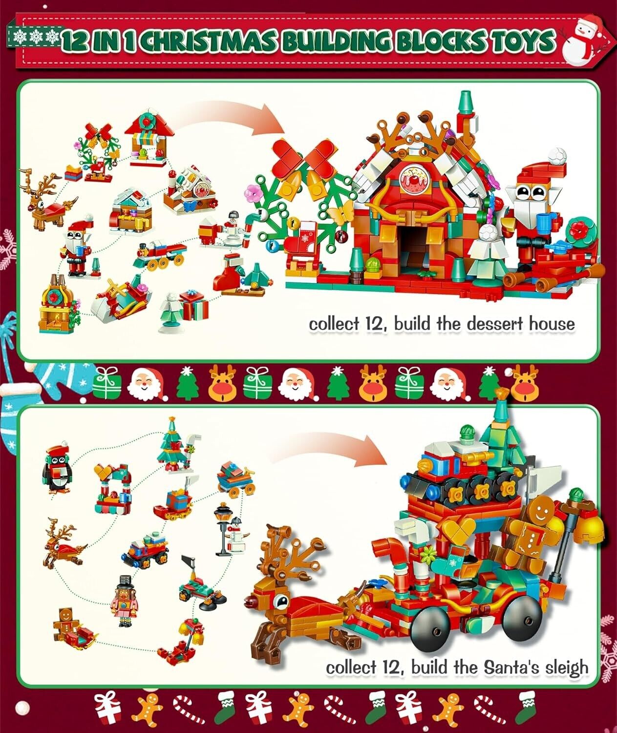 Christmas Advent Calendar 2024, Kids 24 Days Countdown Xmas Building Blocks Toys